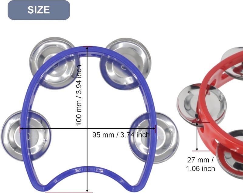 CashBeat 4-Pack Handheld Tambourines with 4 Jingle Bells Each, Mini Plastic Half-Moon Percussion Instruments for Adults, School Music Class, Band and Party - Image 4